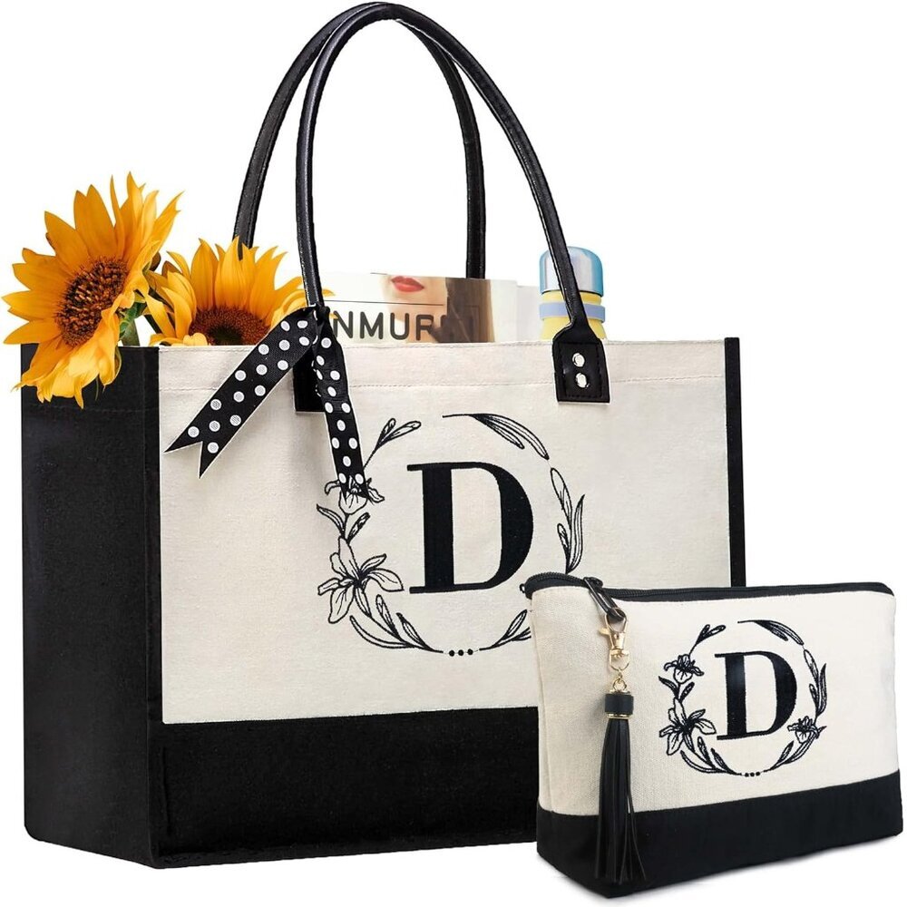 Personalized Women's Monogram Tote Bag Leather Handles Inner Zipper Pocket